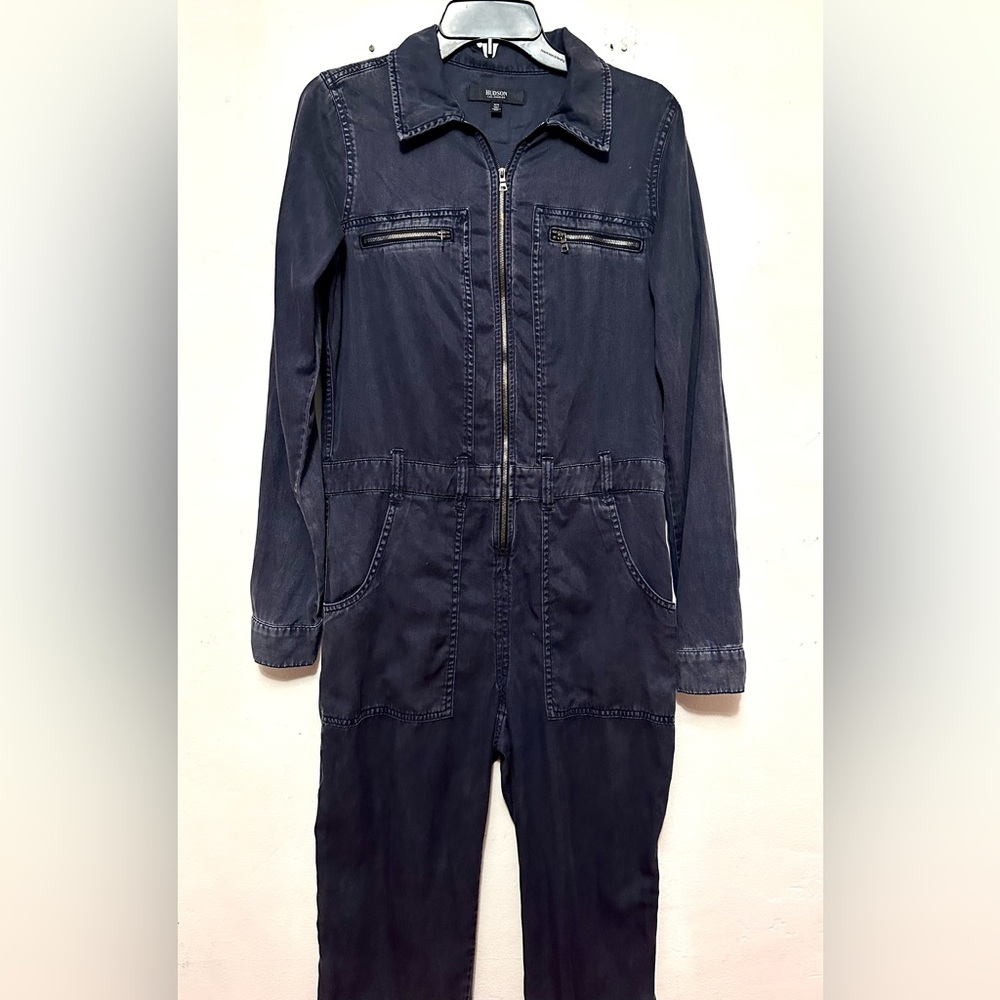 Hudson Los Angeles Dark Blue Navy Denim Zip Jumpsuit Medium